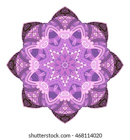 Vector Beautiful Deco Mandala In Color. Circle Abstract Object Isolated On White Background. Ethnic Decorative Element