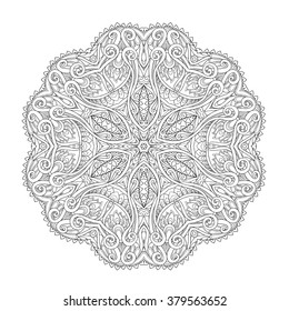 Vector Beautiful Deco Mandala, Patterned Design Element, Ethnic Amulet. Good for Coloring book for adult and older children. Coloring page. Outline drawing.
