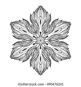 Vector Beautiful Deco Mandala, Patterned Design Element, Ethnic Amulet. Anti stress coloring book for adult. Outline drawing coloring page. Stock line vector illustration.