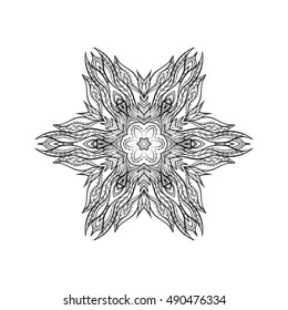 Vector Beautiful Deco Mandala, Patterned Design Element, Ethnic Amulet. Anti stress coloring book for adult. Outline drawing coloring page. Stock line vector illustration.