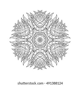 Vector Beautiful Deco Mandala, Patterned Design Element, Ethnic Amulet. Anti stress coloring book for adult. Outline drawing coloring page. Stock line vector illustration.