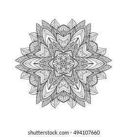 Vector Beautiful Deco Mandala, Patterned Design Element, Ethnic Amulet. Anti stress coloring book for adult. Outline drawing coloring page. Stock line vector illustration.