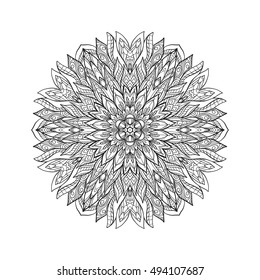 Vector Beautiful Deco Mandala, Patterned Design Element, Ethnic Amulet. Anti stress coloring book for adult. Outline drawing coloring page. Stock line vector illustration.