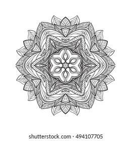Vector Beautiful Deco Mandala, Patterned Design Element, Ethnic Amulet. Anti stress coloring book for adult. Outline drawing coloring page. Stock line vector illustration.