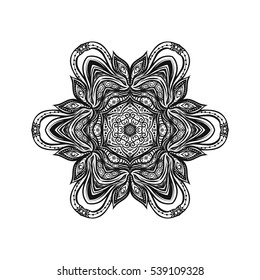 Vector Beautiful Deco Mandala, Patterned Design Element, Ethnic Amulet. Anti stress coloring book for adult. Outline drawing coloring page. Stock line vector illustration.