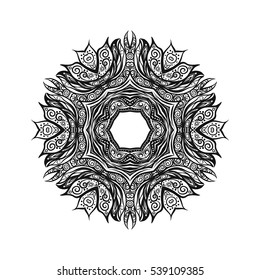 Vector Beautiful Deco Mandala, Patterned Design Element, Ethnic Amulet. Anti stress coloring book for adult. Outline drawing coloring page. Stock line vector illustration.