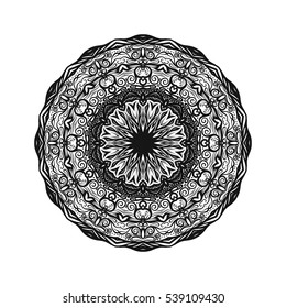 Vector Beautiful Deco Mandala, Patterned Design Element, Ethnic Amulet. Anti stress coloring book for adult. Outline drawing coloring page. Stock line vector illustration.