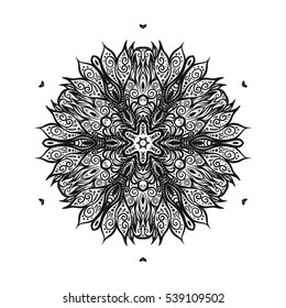 Vector Beautiful Deco Mandala, Patterned Design Element, Ethnic Amulet. Anti stress coloring book for adult. Outline drawing coloring page. Stock line vector illustration.