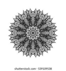 Vector Beautiful Deco Mandala, Patterned Design Element, Ethnic Amulet. Anti stress coloring book for adult. Outline drawing coloring page. Stock line vector illustration.