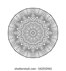 Vector Beautiful Deco Mandala, Patterned Design Element, Ethnic Amulet. Anti stress coloring book for adult. Outline drawing coloring page. Stock line vector illustration.