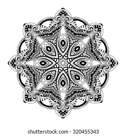 Vector Beautiful Deco Monochrome Contour Mandala, Patterned Design Element, Ethnic Amulet