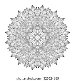 Vector Beautiful Deco Monochrome Contour Mandala, Patterned Design Element, Ethnic Amulet