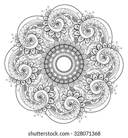 Vector Beautiful Deco Monochrome Contour Mandala, Patterned Design Element, Ethnic Amulet