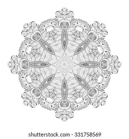 Vector Beautiful Deco Monochrome Contour Mandala, Patterned Design Element, Ethnic Amulet