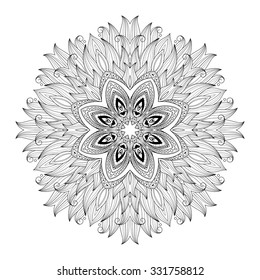 Vector Beautiful Deco Monochrome Contour Mandala, Patterned Design Element, Ethnic Amulet