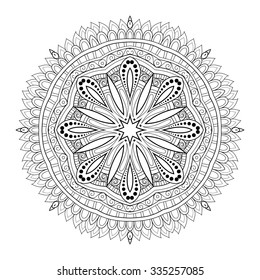 Vector Beautiful Deco Monochrome Contour Mandala, Patterned Design Element, Ethnic Amulet