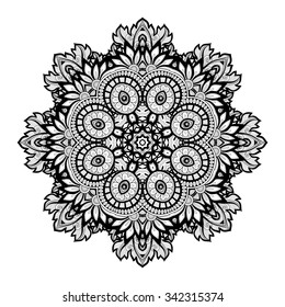 Vector Beautiful Deco Monochrome Contour Mandala, Patterned Design Element, Ethnic Amulet