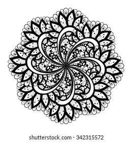 Vector Beautiful Deco Monochrome Contour Mandala, Patterned Design Element, Ethnic Amulet