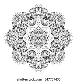 Vector Beautiful Deco Monochrome Contour Mandala, Patterned Design Element, Ethnic Amulet