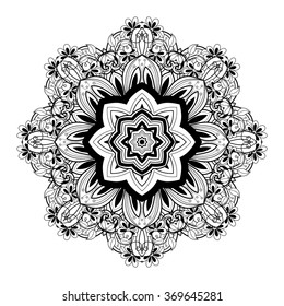 Vector Beautiful Deco Monochrome Contour Mandala, Patterned Design Element, Ethnic Amulet