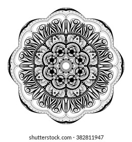 Vector Beautiful Deco Monochrome Contour Mandala, Patterned Design Element, Ethnic Amulet