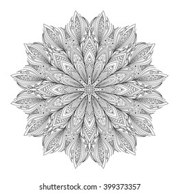 Vector Beautiful Deco Monochrome Contour Mandala, Patterned Design Element, Ethnic Amulet