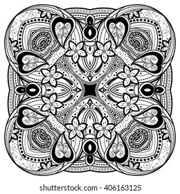 Vector Beautiful Deco Monochrome Contour Mandala, Patterned Design Element, Ethnic Amulet