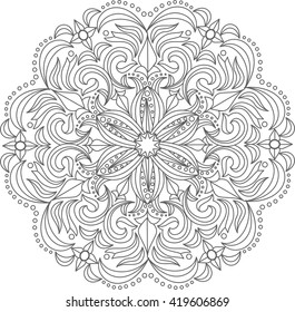 Vector Beautiful Deco Monochrome Contour Mandala, Patterned Design Element, Ethnic Amulet, Line floral of texture background black and white style