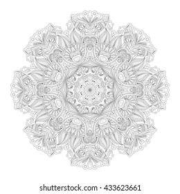 Vector Beautiful Deco Monochrome Contour Mandala, Patterned Design Element, Ethnic Amulet