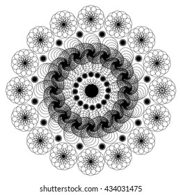 Vector beautiful deco monochrome contour mandala, patterned design element, ethnic amulet. Doodling style. 