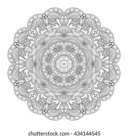 Vector Beautiful Deco Monochrome Contour Mandala, Patterned Design Element, Ethnic Amulet
