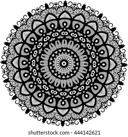 Vector Beautiful Deco Monochrome Contour Mandala, Patterned Design Element, Ethnic Amulet