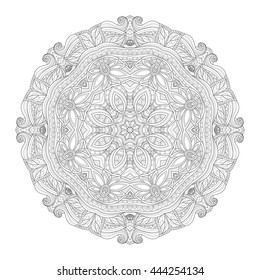 Vector Beautiful Deco Monochrome Contour Mandala, Patterned Design Element, Ethnic Amulet