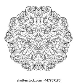 Vector Beautiful Deco Monochrome Contour Star, Patterned Design Element. Original Mandala with 5 Corners. Exotic Sea Fauna