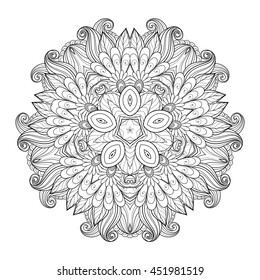 Vector Beautiful Deco Monochrome Contour Star, Patterned Design Element. Original Mandala with 5 Corners. Exotic Sea Fauna