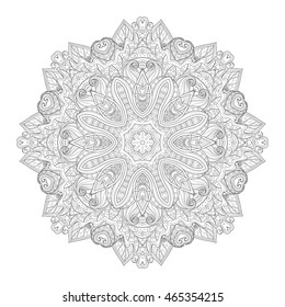 Vector Beautiful Deco Monochrome Contour Mandala, Patterned Design Element, Ethnic Amulet