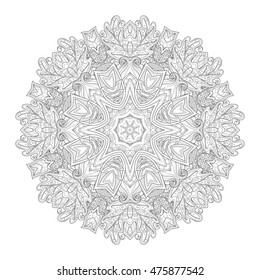 Vector Beautiful Deco Monochrome Contour Mandala, Patterned Design Element, Ethnic Amulet