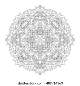 Vector Beautiful Deco Monochrome Contour Mandala, Patterned Design Element, Ethnic Amulet