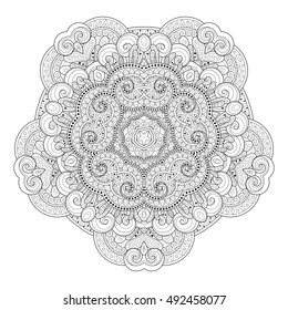 Vector Beautiful Deco Monochrome Contour Star, Patterned Design Element. Original Mandala with 5 Corners. Exotic Sea Fauna