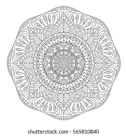 Vector beautiful deco monochrome contour Mandala. Patterned design
element. Ethnic Amulet