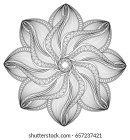 Vector Beautiful Deco Monochrome Contour Mandala. Patterned Design Element, Indian Ethnic Amulet