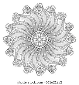 Vector Beautiful Deco Monochrome Contour Mandala. Patterned Design Element, Indian Ethnic Amulet