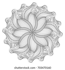 Vector Beautiful Deco Monochrome Contour Mandala. Patterned Design Element, Indian Ethnic Amulet