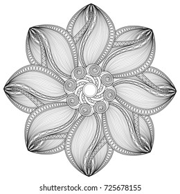 Vector Beautiful Deco Monochrome Contour Mandala. Patterned Design Element, Indian Ethnic Amulet