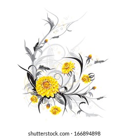 vector beautiful decorative floral frame with yellow flowers and creative grey elements 