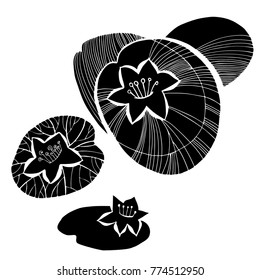 Vector  with beautiful decorative  flowers water lilies , hand-drawn
in a sketchbook, translated into vector. Black and white style.
Can be used for printing on paper, suitable for festive invitat
