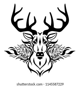 Vector beautiful deer face tattoo sketch or template for t-shirt print design