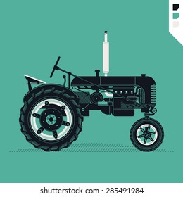 Vector beautiful detailed agricultural design element on retro farm field tractor. Ideal for organic and craft farming and grocery promotion materials like posters and other prints