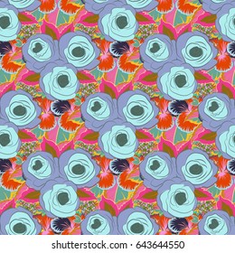 Vector beautiful ditsy flowers. Seamless pattern for decor and textile. Vector illustration.