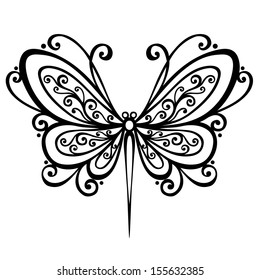 Vector Beautiful Dragonfly, Exotic Insect. Patterned design, Tattoo